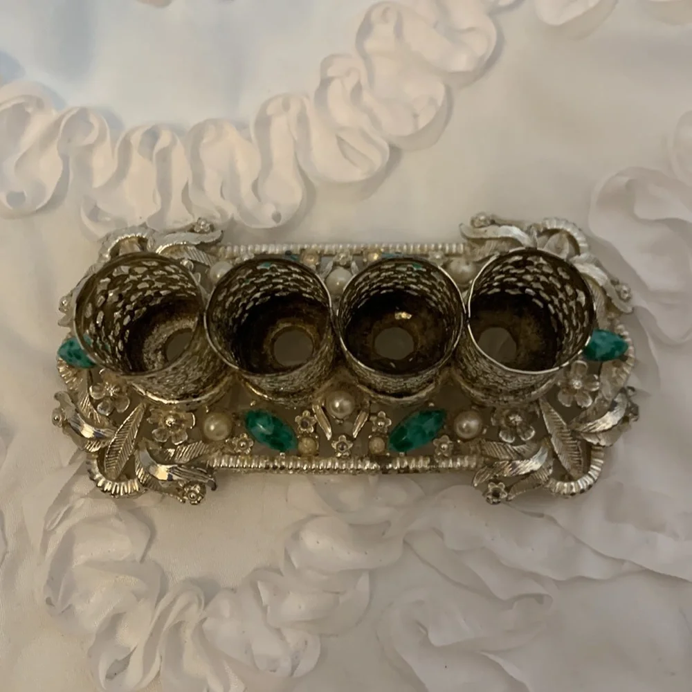 Sam Fink Vintage Filigreed Embellished Lipstick Holder Goldtone Silvertone